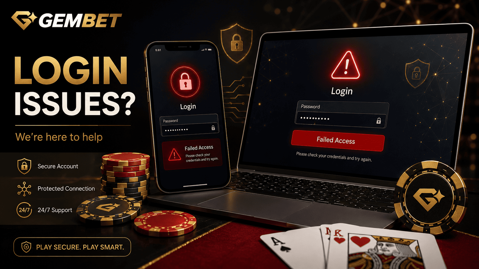 Login issues on Gembet SG with failed access screen and casino account security
