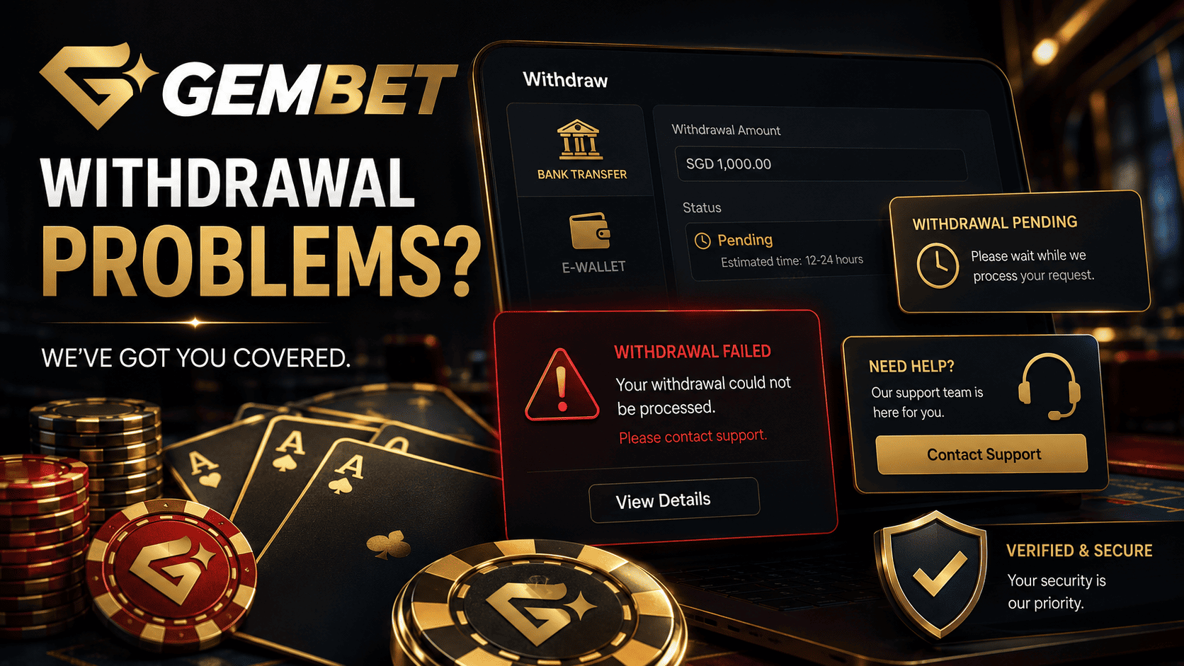 Withdrawal Problems on Gembet SG with payout delay failed withdrawal and support help screen Image Title: Withdrawal Problems Gembet Help Fix Guide
