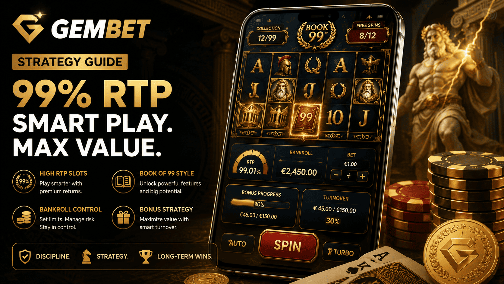 99% RTP Book of 99 strategy guide for high RTP slots bankroll control and Gembet promotion turnover