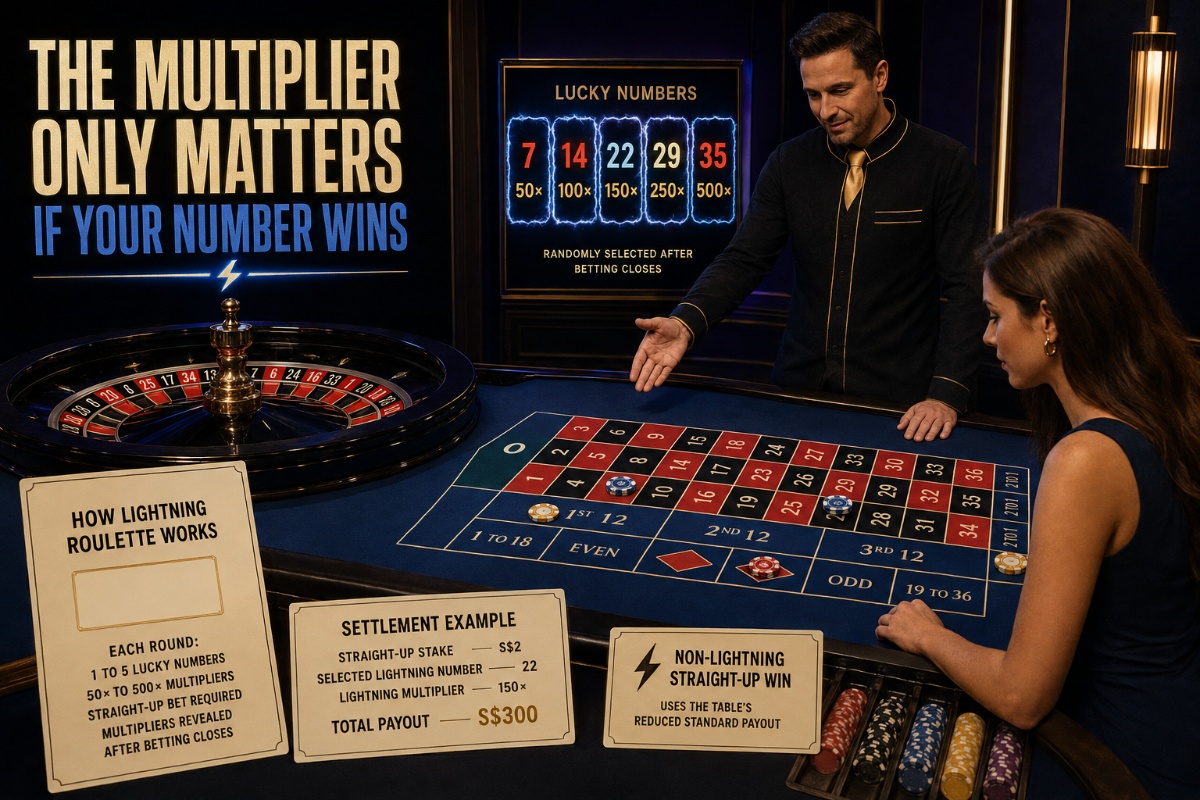 Lightning Roulette guide showing Lucky Numbers multipliers and straight-up bets