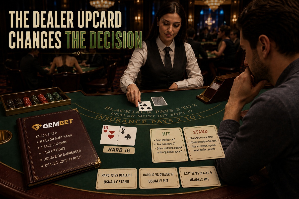Blackjack hit or stand guide using hard hands soft hands and dealer upcards