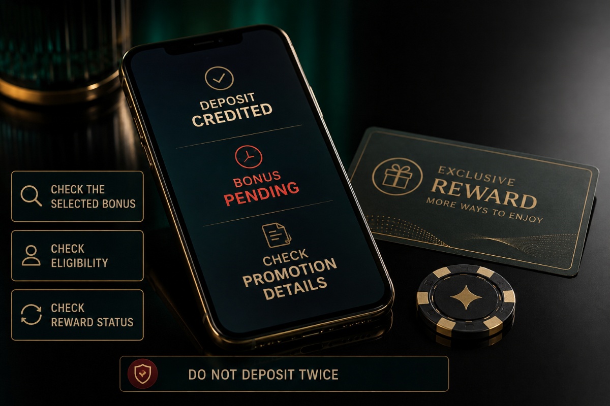 Bonus not credited reward guide showing pending bonus and deposit checks
