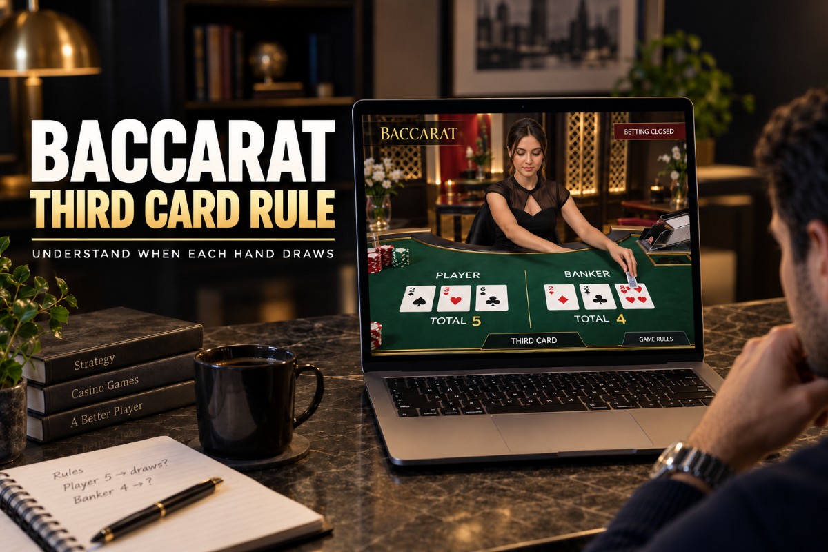 Baccarat Third Card Rule guide showing Player and Banker drawing decisions