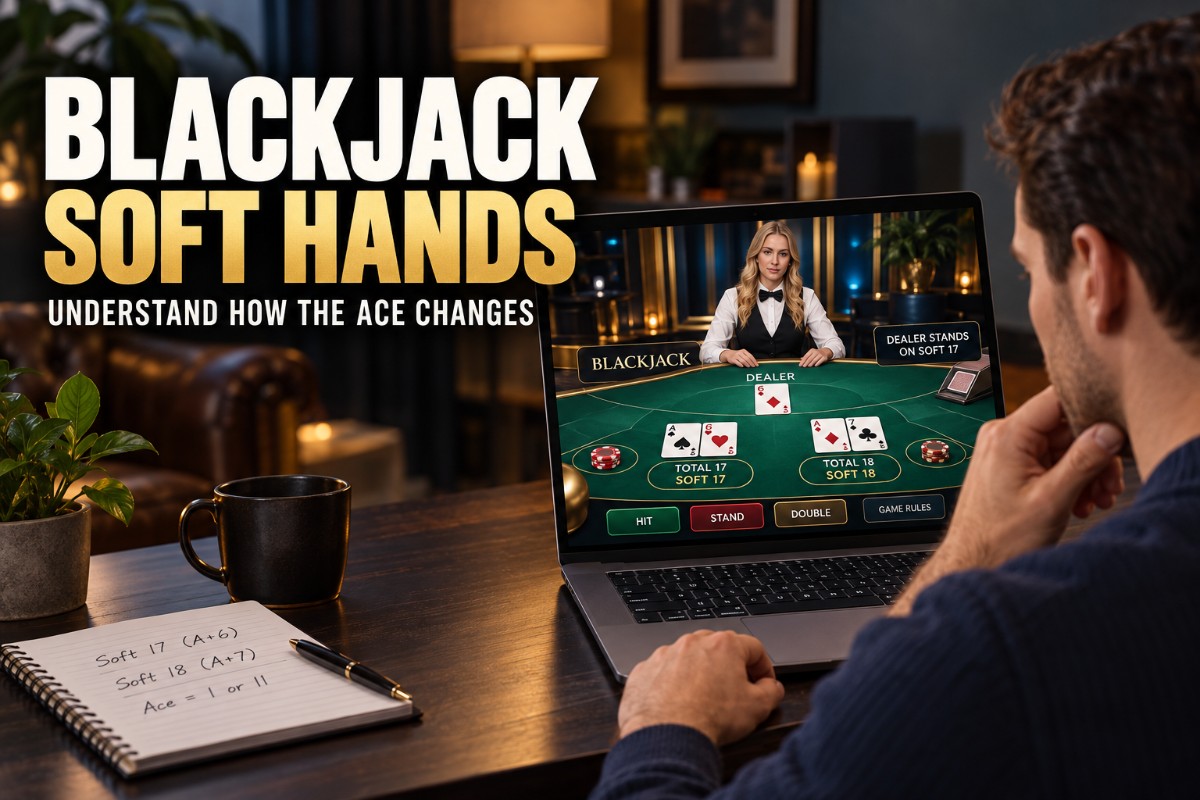 Blackjack Soft Hands guide showing ace-based soft 17 and soft 18 examples