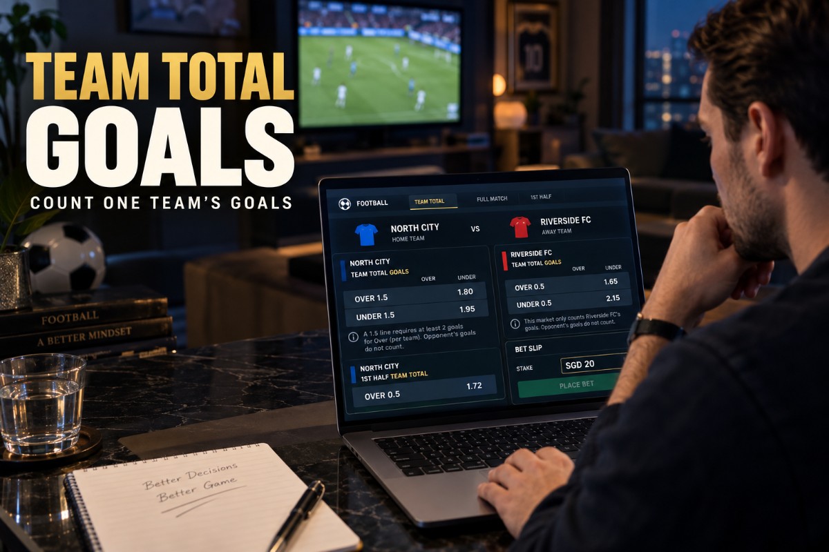 Team Total Goals guide showing one football team's Over and Under scoring lines